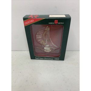 American Greetings Sail Into Christmas 1995 Vintage Glass‎ Sailboat Ornament